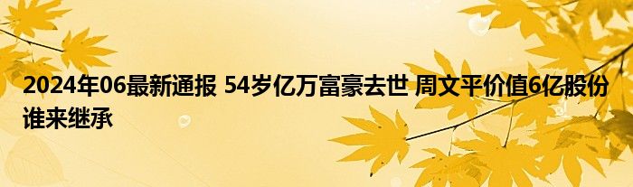 2024年06最新通报 54岁亿万富豪去世 周文平价值6亿股份谁来继承