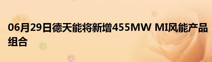 06月29日德天能将新增455MW MI风能产品组合