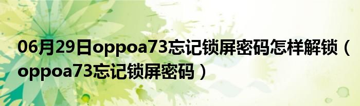 06月29日oppoa73忘记锁屏密码怎样解锁（oppoa73忘记锁屏密码）