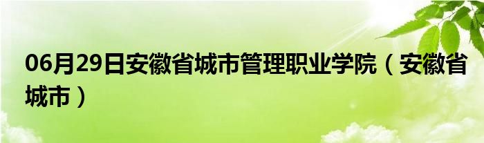 06月29日安徽省城市管理职业学院（安徽省城市）