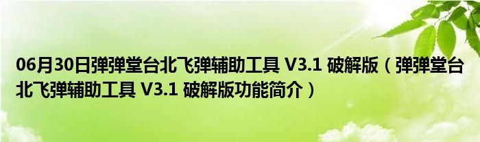 06月30日弹弹堂台北飞弹辅助工具 V3.1 破解版（弹弹堂台北飞弹辅助工具 V3.1 破解版功能简介）