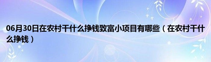 06月30日在农村干什么挣钱致富小项目有哪些（在农村干什么挣钱）