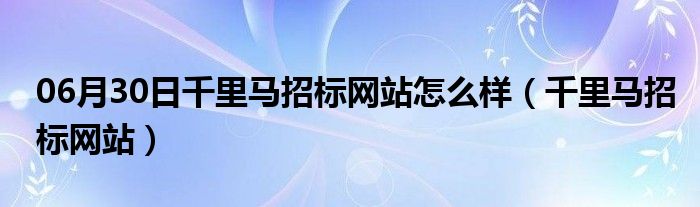 06月30日千里马招标网站怎么样（千里马招标网站）