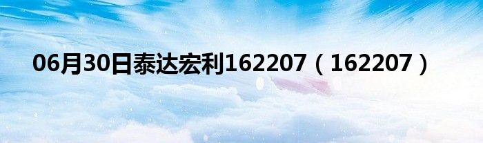 06月30日泰达宏利162207（162207）