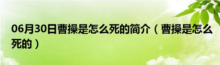 06月30日曹操是怎么死的简介（曹操是怎么死的）