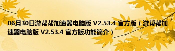 06月30日游帮帮加速器电脑版 V2.53.4 官方版（游帮帮加速器电脑版 V2.53.4 官方版功能简介）