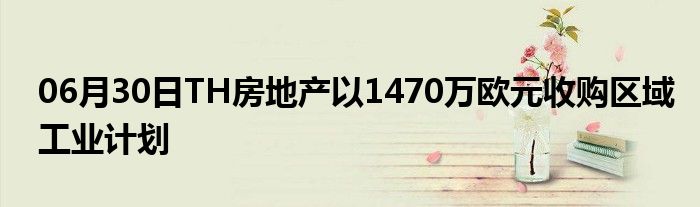 06月30日TH房地产以1470万欧元收购区域工业计划