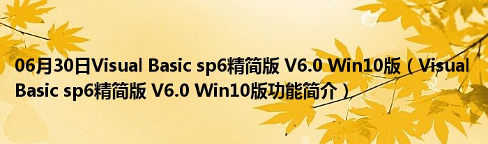 06月30日Visual Basic sp6精简版 V6.0 Win10版（Visual Basic sp6精简版 V6.0 Win10版功能简介）