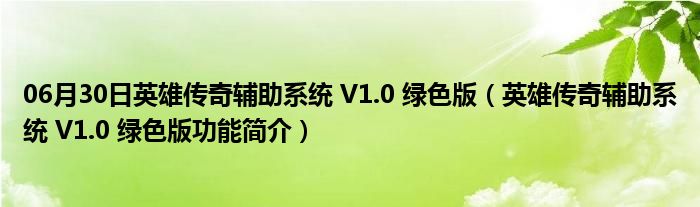 06月30日英雄传奇辅助系统 V1.0 绿色版（英雄传奇辅助系统 V1.0 绿色版功能简介）