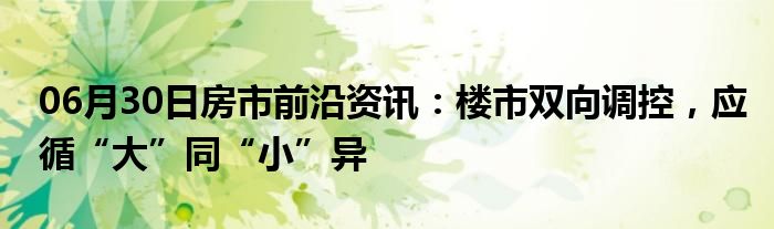 06月30日房市前沿资讯：楼市双向调控，应循“大”同“小”异