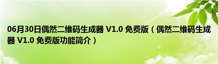 06月30日偶然二维码生成器 V1.0 免费版（偶然二维码生成器 V1.0 免费版功能简介）