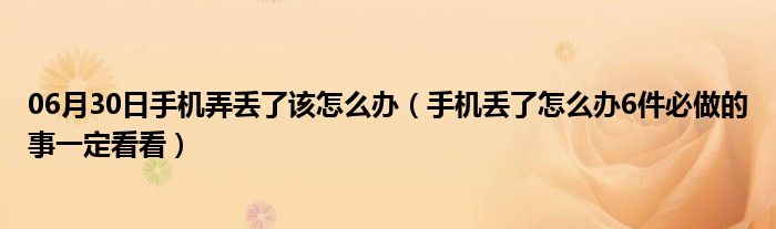 06月30日手机弄丢了该怎么办（手机丢了怎么办6件必做的事一定看看）