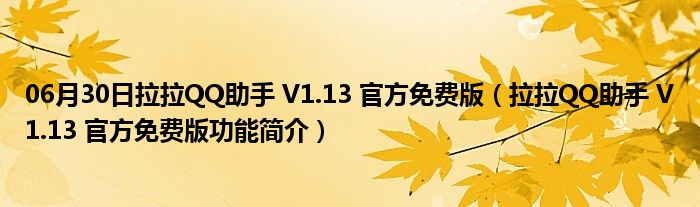 06月30日拉拉QQ助手 V1.13 官方免费版（拉拉QQ助手 V1.13 官方免费版功能简介）