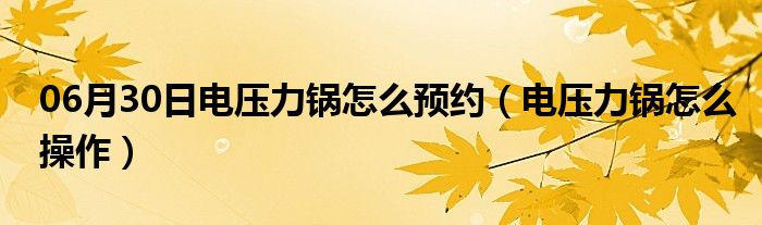 06月30日电压力锅怎么预约（电压力锅怎么操作）