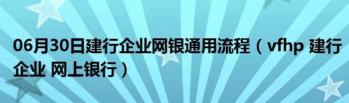 06月30日建行企业网银通用流程（vfhp 建行企业 网上银行）