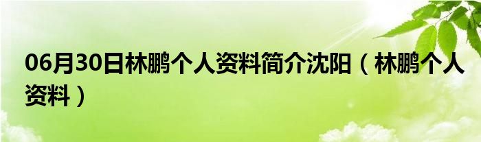 06月30日林鹏个人资料简介沈阳（林鹏个人资料）