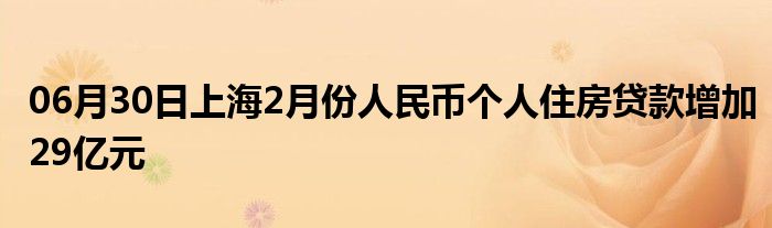 06月30日上海2月份人民币个人住房贷款增加29亿元