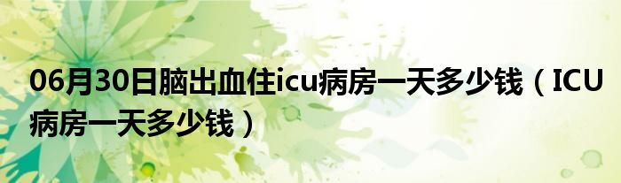 06月30日脑出血住icu病房一天多少钱（ICU病房一天多少钱）