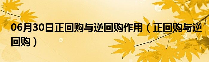 06月30日正回购与逆回购作用（正回购与逆回购）