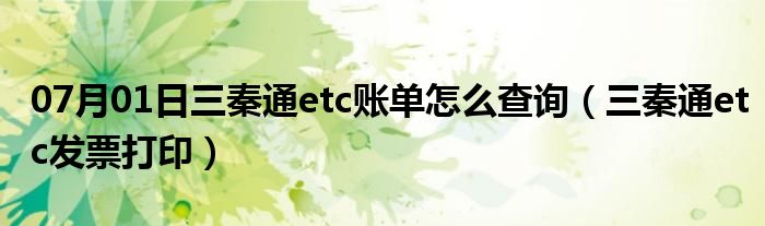 07月01日三秦通etc账单怎么查询（三秦通etc发票打印）