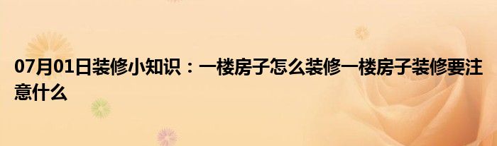 07月01日装修小知识：一楼房子怎么装修一楼房子装修要注意什么