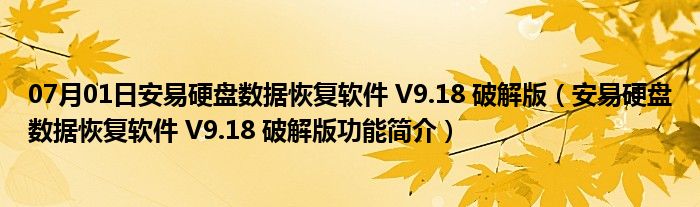 07月01日安易硬盘数据恢复软件 V9.18 破解版（安易硬盘数据恢复软件 V9.18 破解版功能简介）