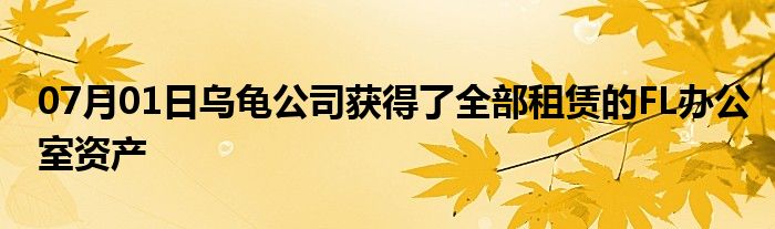 07月01日乌龟公司获得了全部租赁的FL办公室资产