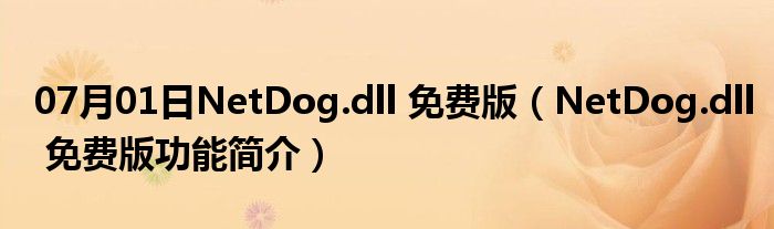 07月01日NetDog.dll 免费版（NetDog.dll 免费版功能简介）