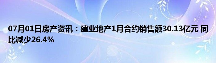 07月01日房产资讯：建业地产1月合约销售额30.13亿元 同比减少26.4%