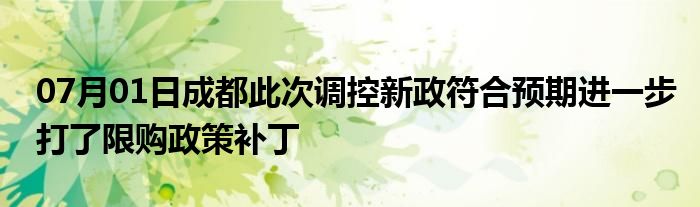 07月01日成都此次调控新政符合预期进一步打了限购政策补丁