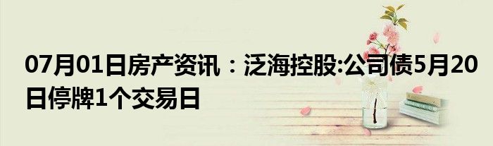 07月01日房产资讯：泛海控股:公司债5月20日停牌1个交易日