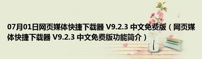 07月01日网页媒体快捷下载器 V9.2.3 中文免费版（网页媒体快捷下载器 V9.2.3 中文免费版功能简介）