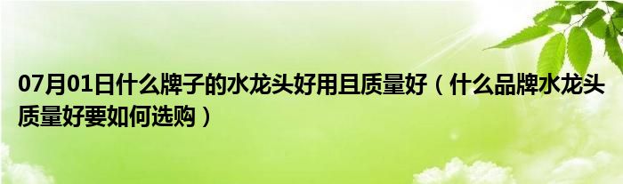 07月01日什么牌子的水龙头好用且质量好（什么品牌水龙头质量好要如何选购）