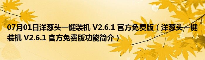 07月01日洋葱头一键装机 V2.6.1 官方免费版（洋葱头一键装机 V2.6.1 官方免费版功能简介）