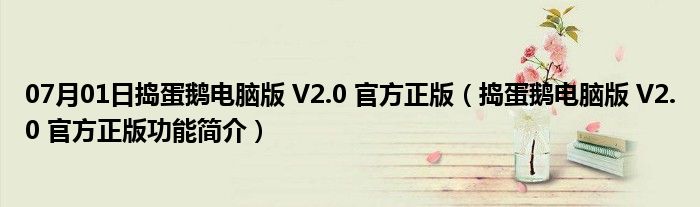 07月01日捣蛋鹅电脑版 V2.0 官方正版（捣蛋鹅电脑版 V2.0 官方正版功能简介）