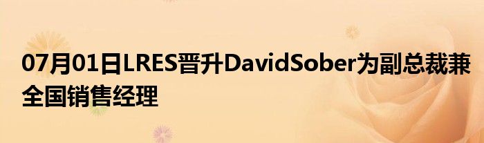 07月01日LRES晋升DavidSober为副总裁兼全国销售经理