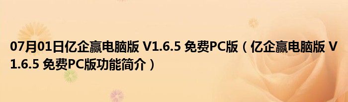 07月01日亿企赢电脑版 V1.6.5 免费PC版（亿企赢电脑版 V1.6.5 免费PC版功能简介）