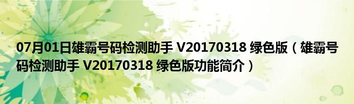 07月01日雄霸号码检测助手 V20170318 绿色版（雄霸号码检测助手 V20170318 绿色版功能简介）