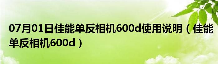 07月01日佳能单反相机600d使用说明（佳能单反相机600d）