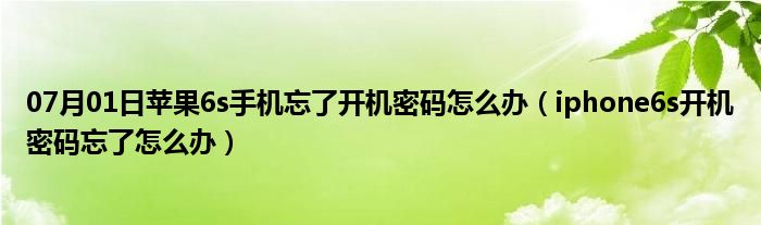 07月01日苹果6s手机忘了开机密码怎么办（iphone6s开机密码忘了怎么办）