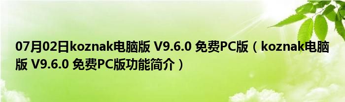 07月02日koznak电脑版 V9.6.0 免费PC版（koznak电脑版 V9.6.0 免费PC版功能简介）