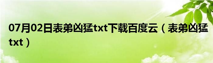 07月02日表弟凶猛txt下载百度云（表弟凶猛txt）