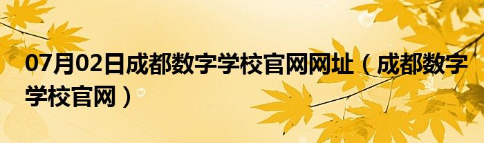 07月02日成都数字学校官网网址（成都数字学校官网）