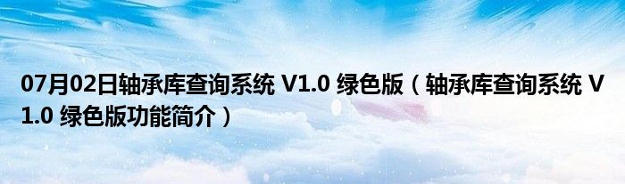 07月02日轴承库查询系统 V1.0 绿色版（轴承库查询系统 V1.0 绿色版功能简介）