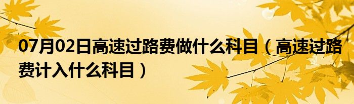 07月02日高速过路费做什么科目（高速过路费计入什么科目）