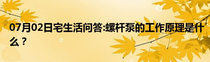 07月02日宅生活问答:螺杆泵的工作原理是什么？