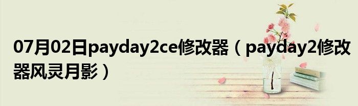 07月02日payday2ce修改器（payday2修改器风灵月影）