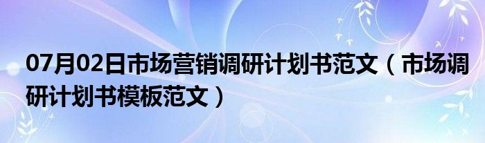 07月02日市场营销调研计划书范文（市场调研计划书模板范文）