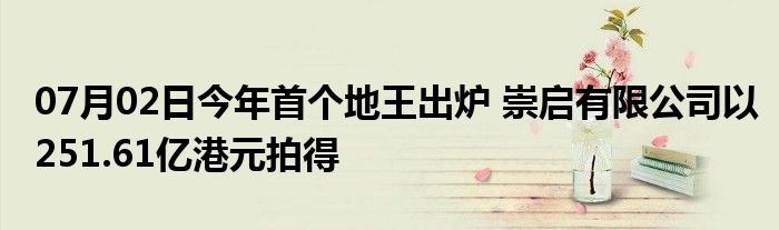 07月02日今年首个地王出炉 崇启有限公司以251.61亿港元拍得