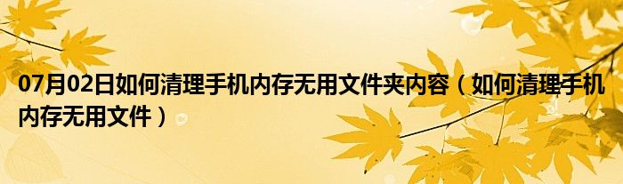 07月02日如何清理手机内存无用文件夹内容（如何清理手机内存无用文件）